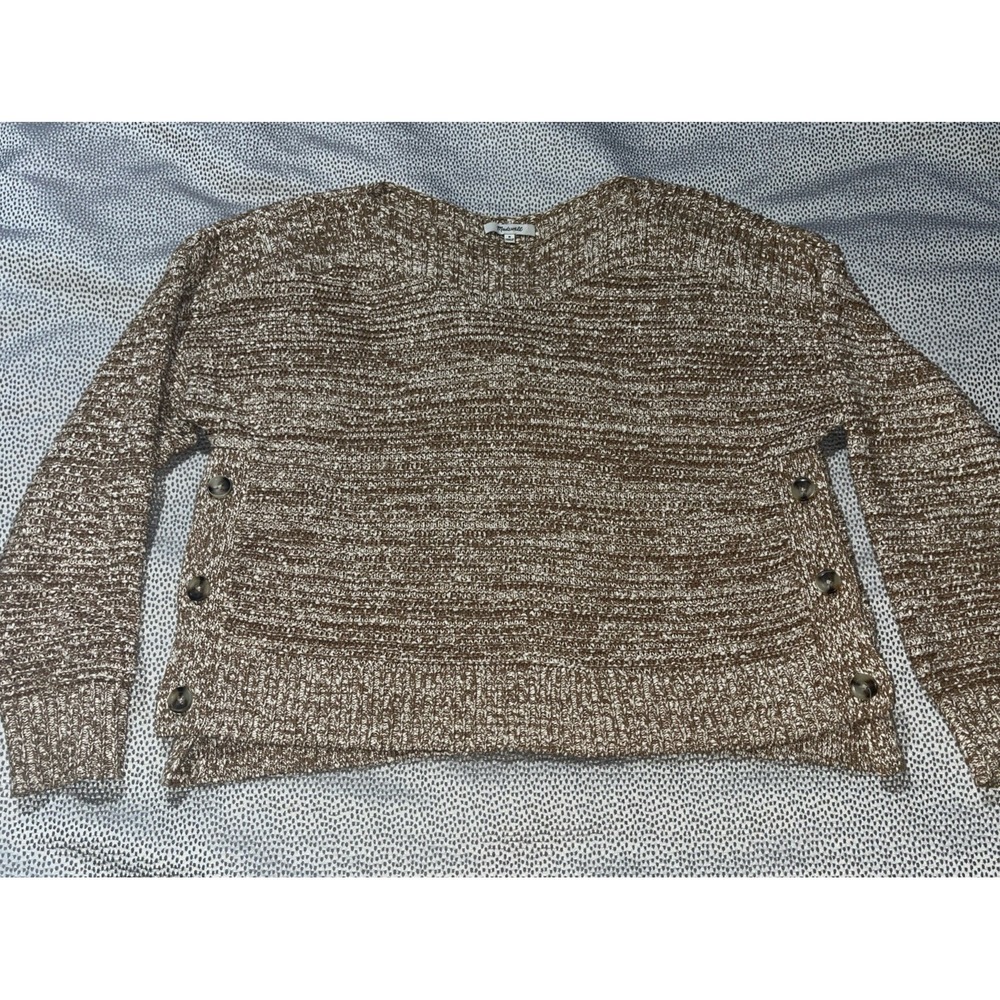 Madewell Women's Boatneck Side-Button Sweater Marled Acorn Medium Boxy Sweater